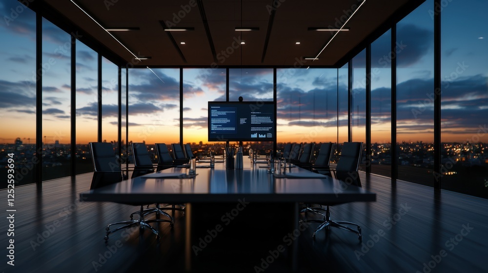 Fototapeta premium A large conference room with a large screen and a projector