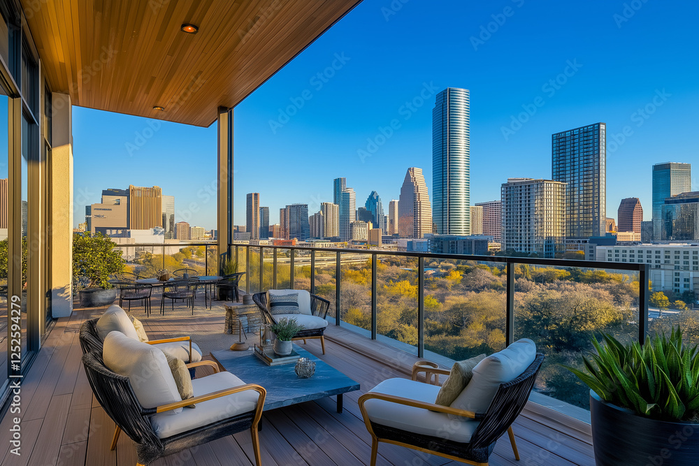 Fototapeta premium High-end lofts with open-air balconies, combining artistic flair with luxurious urban living.