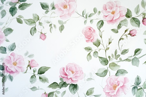 Pink roses watercolor wall mural background