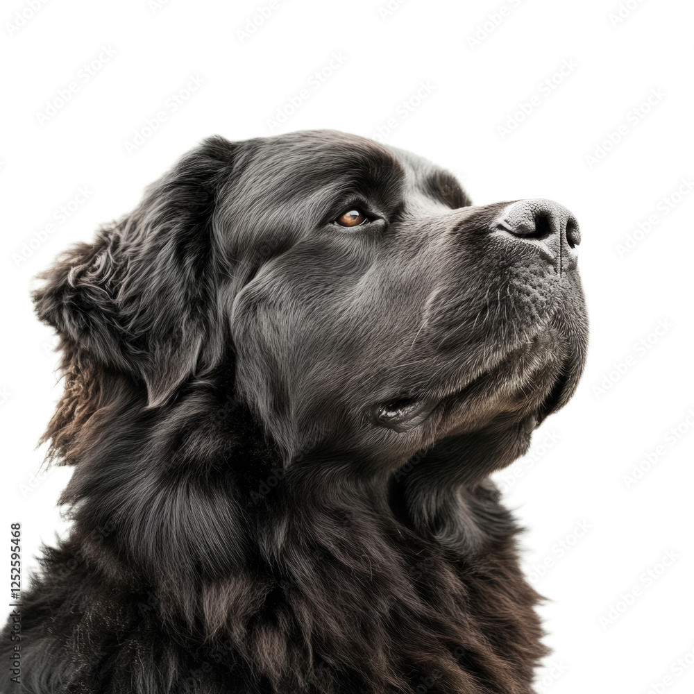 Majestic Newfoundland Dog Profile Against White Background Majestic Newfoundland Dog Profile Against White Background