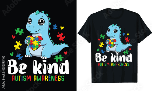 Be Kind Autism Awareness Dinosaur T-Shirt Design