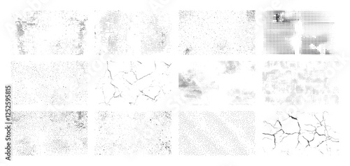 Overlay texture set. Dirty Grunge Textures Vector Set. Dirty grainy stamp and scratches and damage mark. Use purpose damaged, distress, paint, texture, old, concrete, urban, grunge, dirty, dust vector