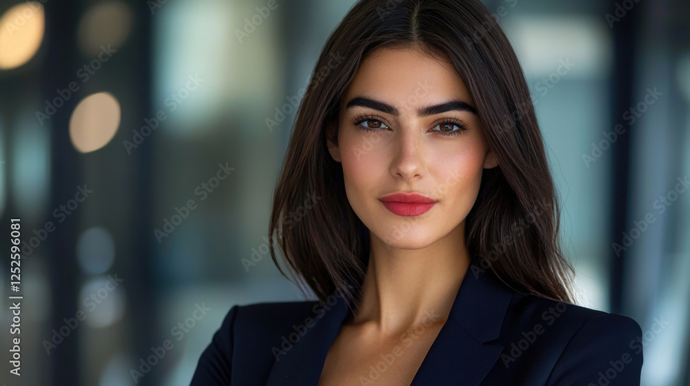 A woman with long dark hair and red lipstick stands in front of a window A woman with long dark hair and red lipstick stands in front of a window