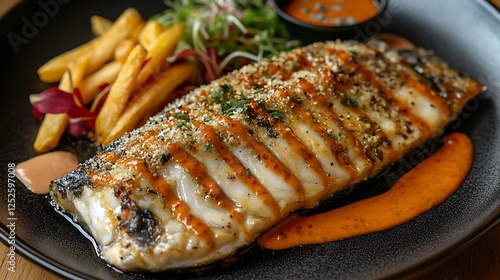 Tasty dory creamy steak with dory fish meat bread crumbs french Fries Mix