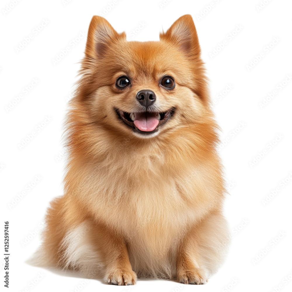 Obraz premium Happy Pomeranian Dog Sitting on White Background