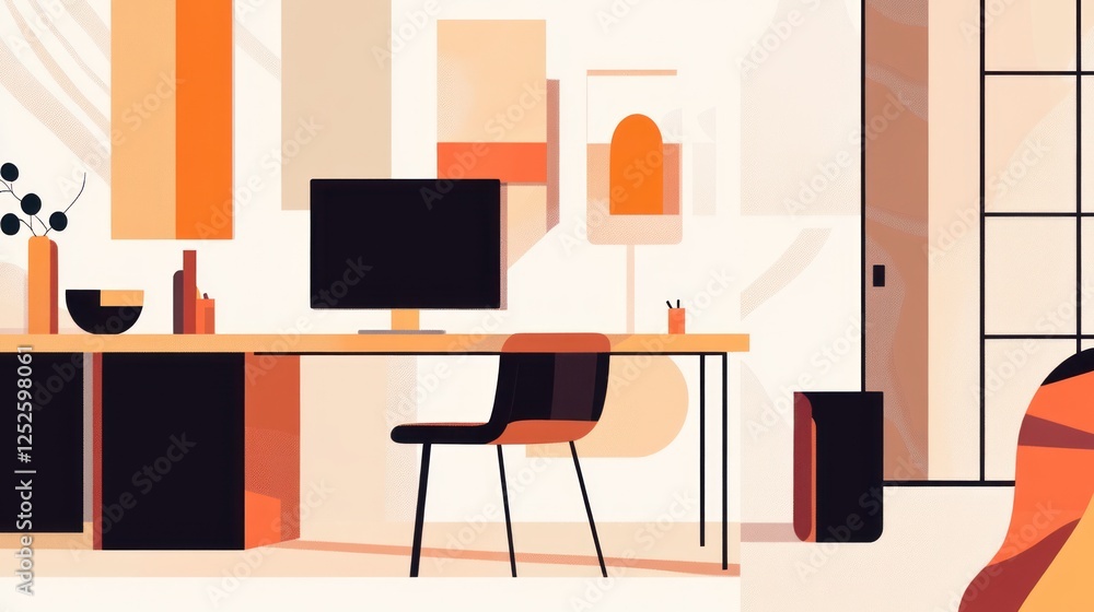 Modern home office workspace, minimalist design Modern home office workspace, minimalist design