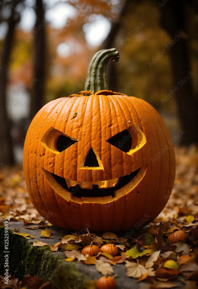Halloween pumpkin in the forest Halloween pumpkin in the forest