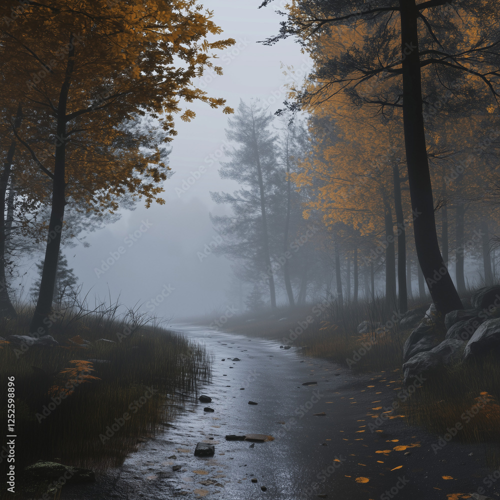 Fototapeta premium A high-speed chase through a foggy forest trail, depicting intensity and motion in an adventurous setting.