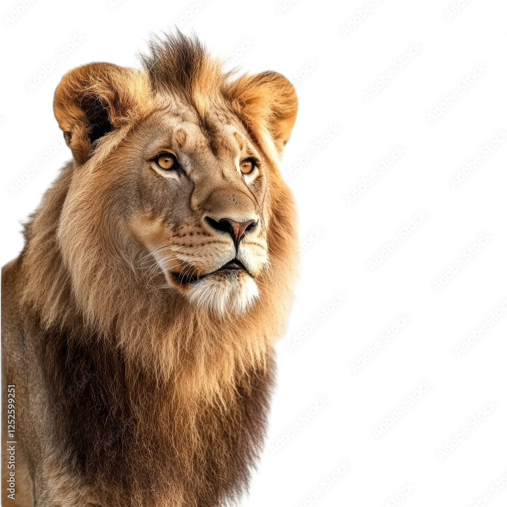 Majestic Male Lion Against White Background. Majestic Male Lion Against White Background.