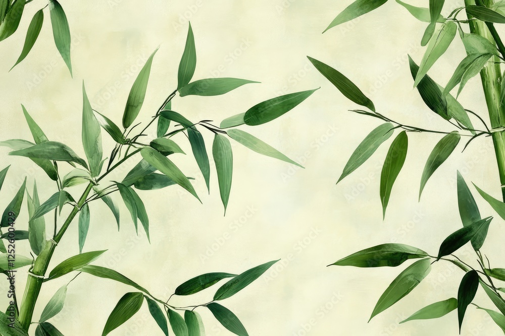 Serene bamboo leaves against soft background Serene bamboo leaves against soft background