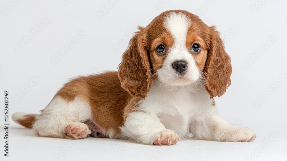 Adorable Cavalier King Charles Spaniel Puppy, Studio Shot, Background is plain white, good for websites or print media Adorable Cavalier King Charles Spaniel Puppy, Studio Shot, Background is plain white, good for websites or print media