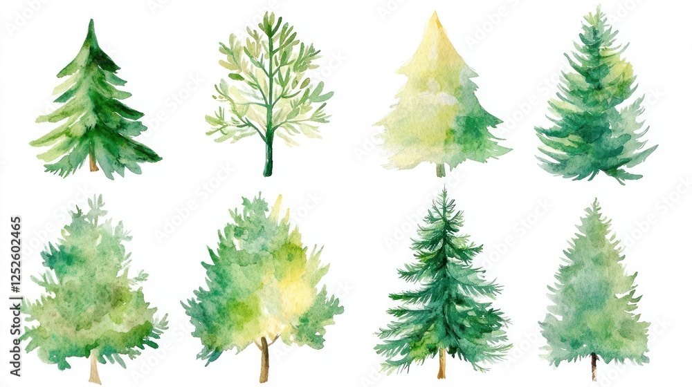 Watercolor evergreen trees; nature, design, holiday Watercolor evergreen trees; nature, design, holiday