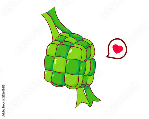 Cute ketupat cartoon. Happy Eid Ramadan Islamic Concept design. Kawaii and adorable vector illustration.
