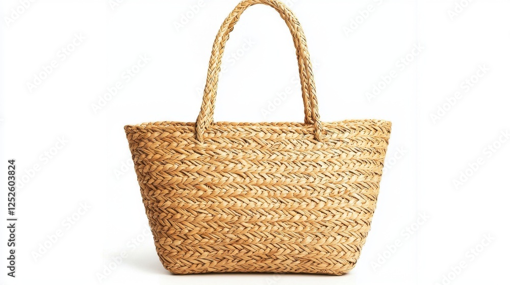 a beach straw bag, summer vacation tote, woven natural fiber, light tan, isolated on white background a beach straw bag, summer vacation tote, woven natural fiber, light tan, isolated on white background