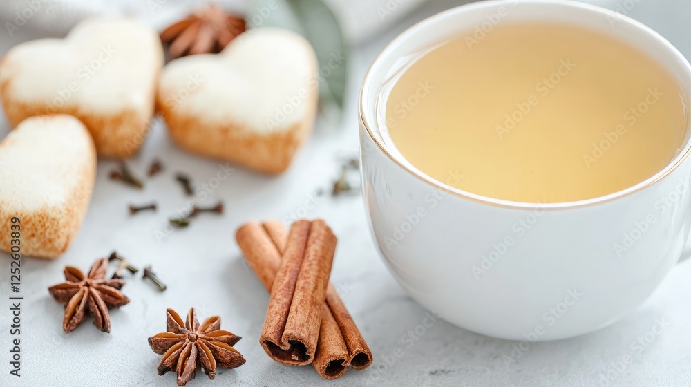 Cozy tea with heart cookies and spices Cozy tea with heart cookies and spices