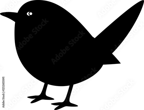 Wren Bird Nature Vector Illustration Black Silhouette on White Background
