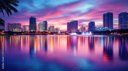 Wallpaper Mural A stunning cityscape at sunset, with the glowing skyline reflected in the calm water, creating a serene and calming view of urban beauty Torontodigital.ca