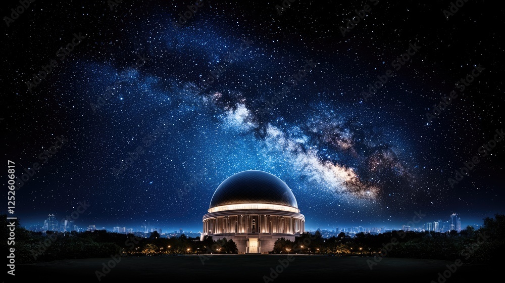 Fototapeta premium Night sky, observatory, Milky Way, city skyline, astronomy