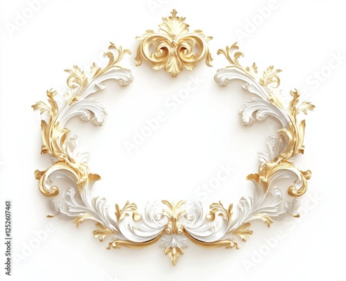 Gold ornate frame, white background, design element, invitation template