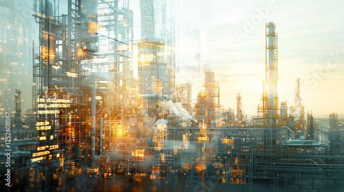 Wallpaper Mural Industrial Dawn: A Glimmering Refinery at Sunrise Torontodigital.ca