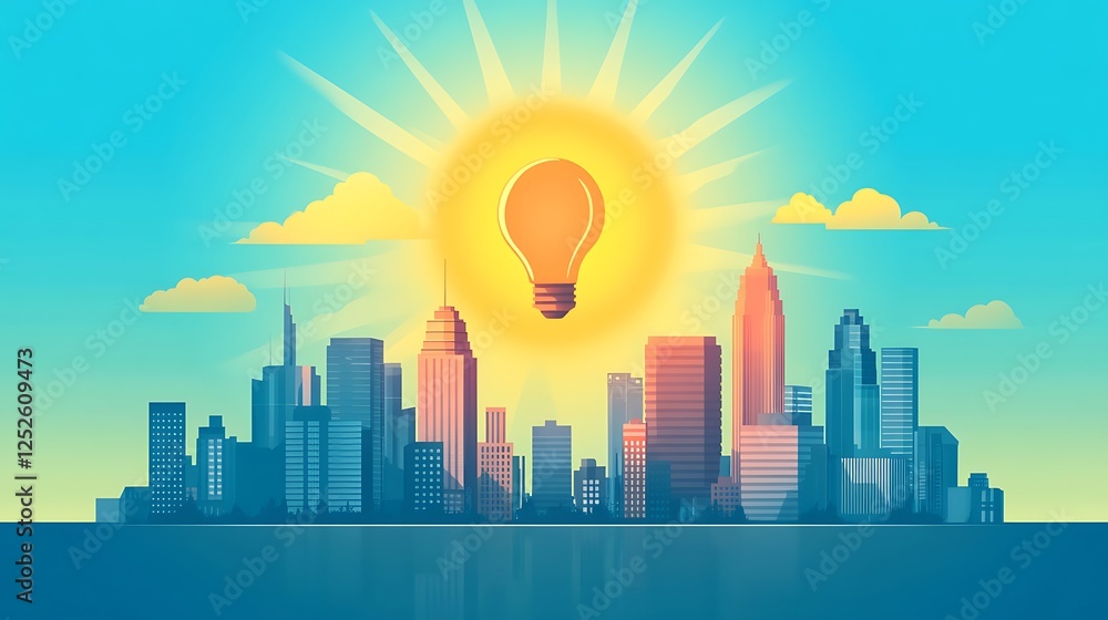 Fototapeta premium Bright Idea Illuminates Cityscape Skyline