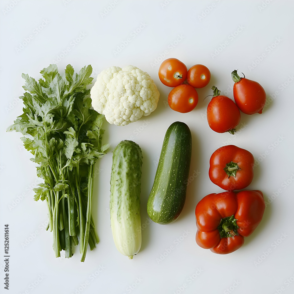 Fresh vegetables arranged on white background, healthy food concept Fresh vegetables arranged on white background, healthy food concept