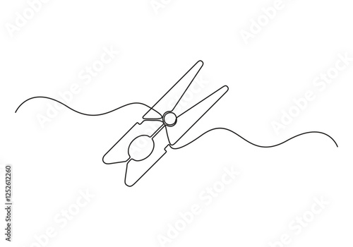 Single line drawing of clothespins. Wooden clothespin in one continuous line drawing. Clothesline with pin and peg different forms for photo album and laundry web design concept