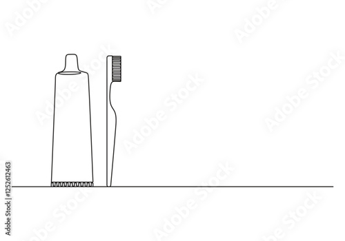 Continuous one line drawing of toothbrush and toothpaste, single line art toothbrush and toothpaste graphic vector illustration