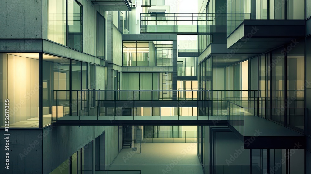 Modern Concrete And Glass Interconnected Building Modern Concrete And Glass Interconnected Building