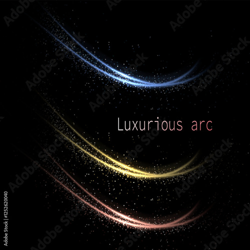 Set of arches with tinsel on black background, isolated design component.