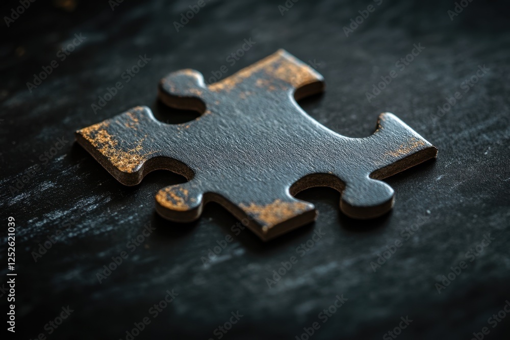 Fototapeta premium Single puzzle piece rests on a dark textured surface
