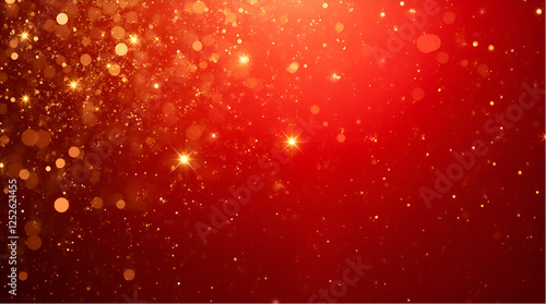 Luxurious Red and Gold Glitter Background with Sparkling Light Effects