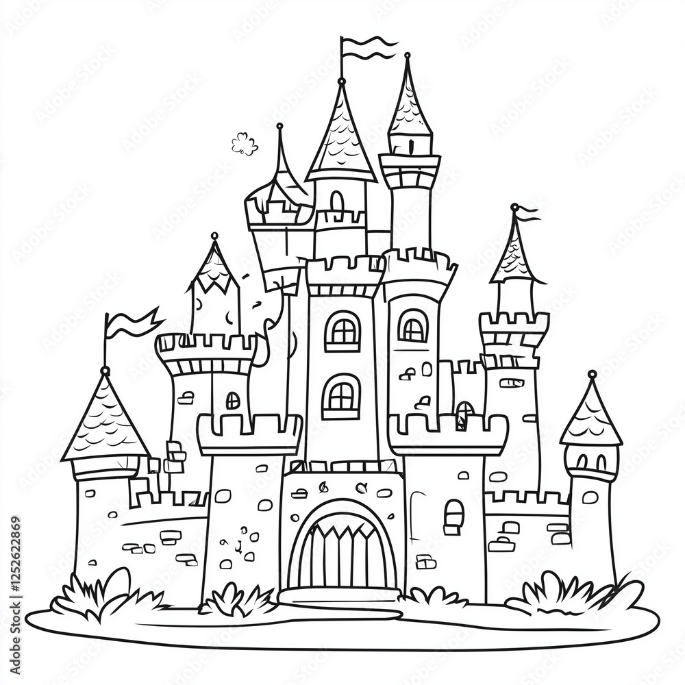 Fototapeta premium Fairytale medieval church illustration in the morning
