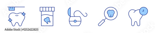dental checkup, dental, toothbrush, tooth, dental floss. Dental Icon vector illustration. Line Duotone style. Editable stroke