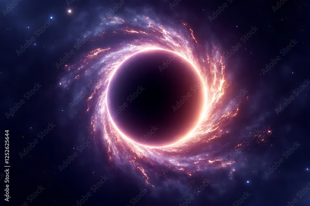Obraz premium Vibrant Black Hole with Glowing Accretion Disk in Deep Space, High-Resolution Sci-Fi Wallpaper