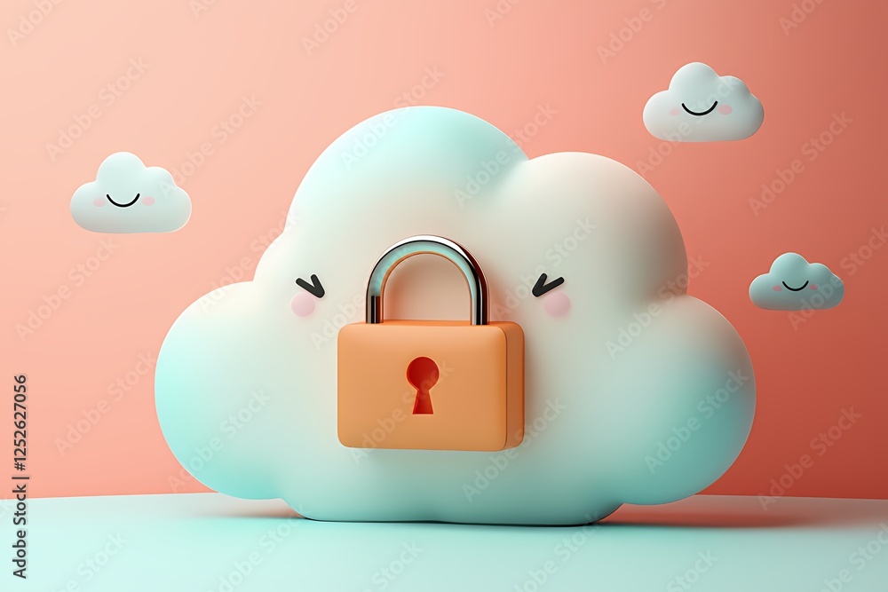 3d rendering cloud icon with a tiny padlock symbolizing secure cloud storage 3d rendering cloud icon with a tiny padlock symbolizing secure cloud storage