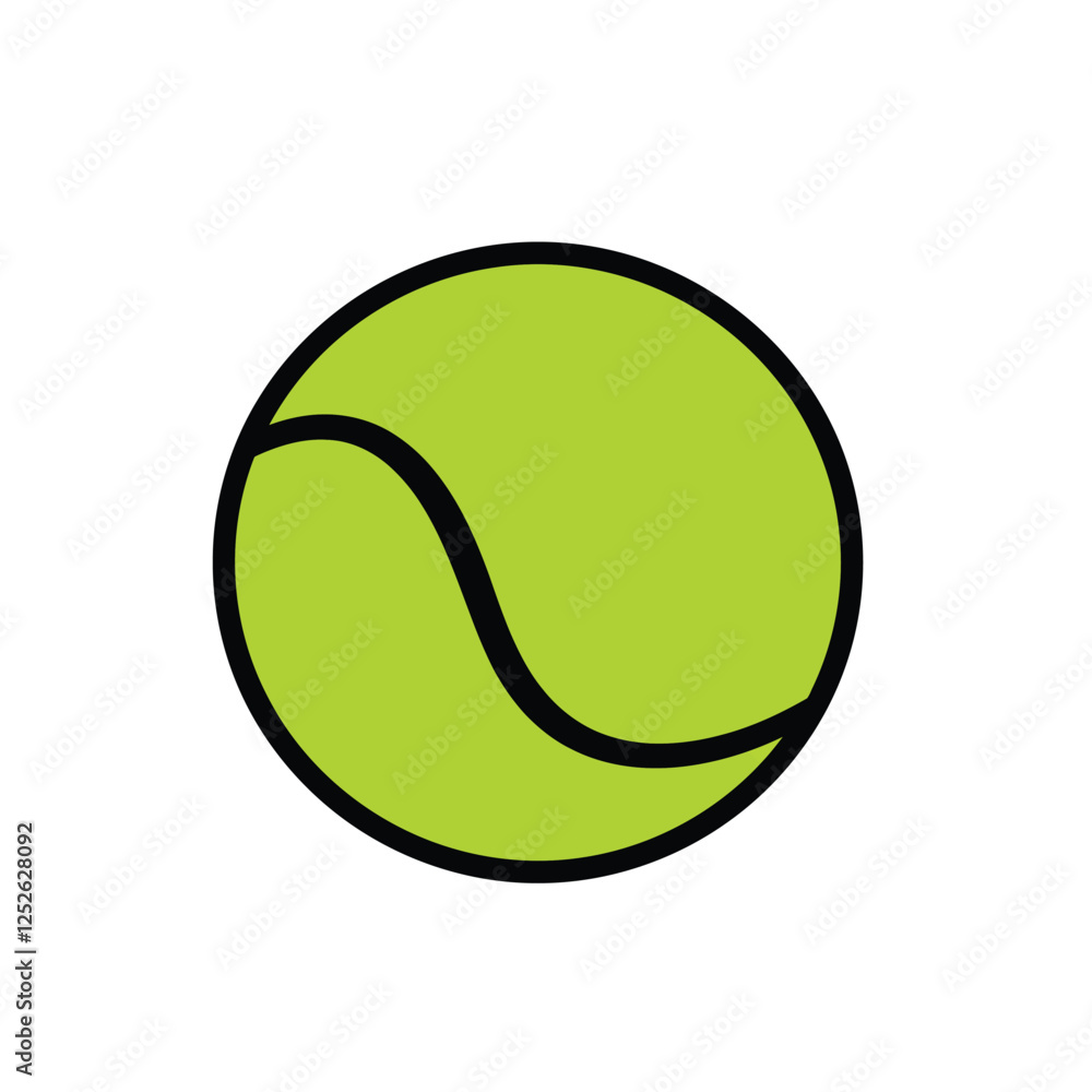 Flat-style tennis ball icon with bold outlines on a white background Flat-style tennis ball icon with bold outlines on a white background