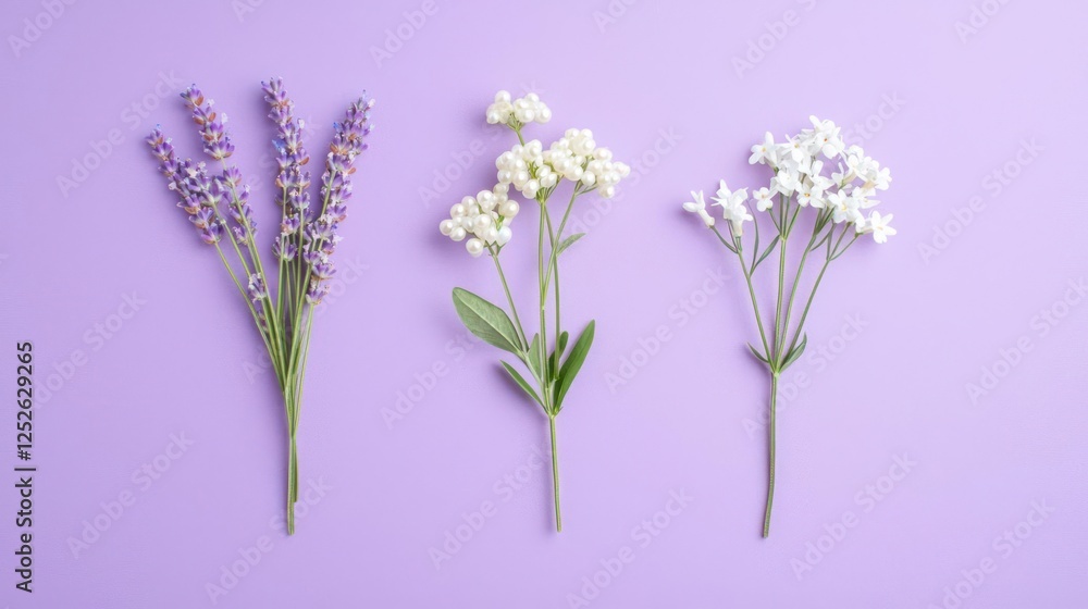 Naklejka premium Three Floral Arrangements On Purple Background