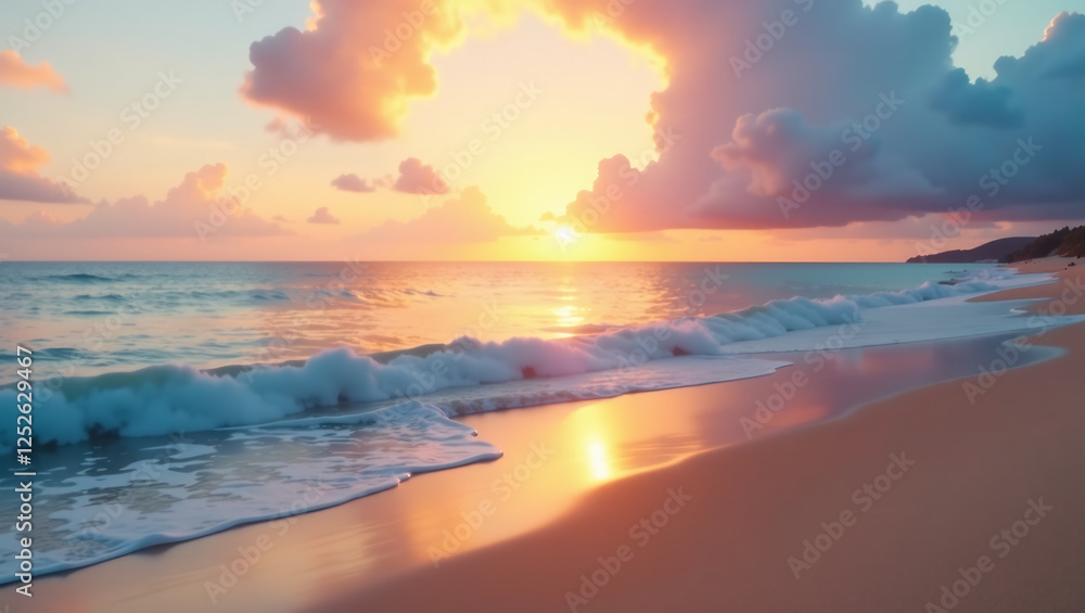 Fototapeta premium Calm Coastal Sunset with Reflections and Copy Space