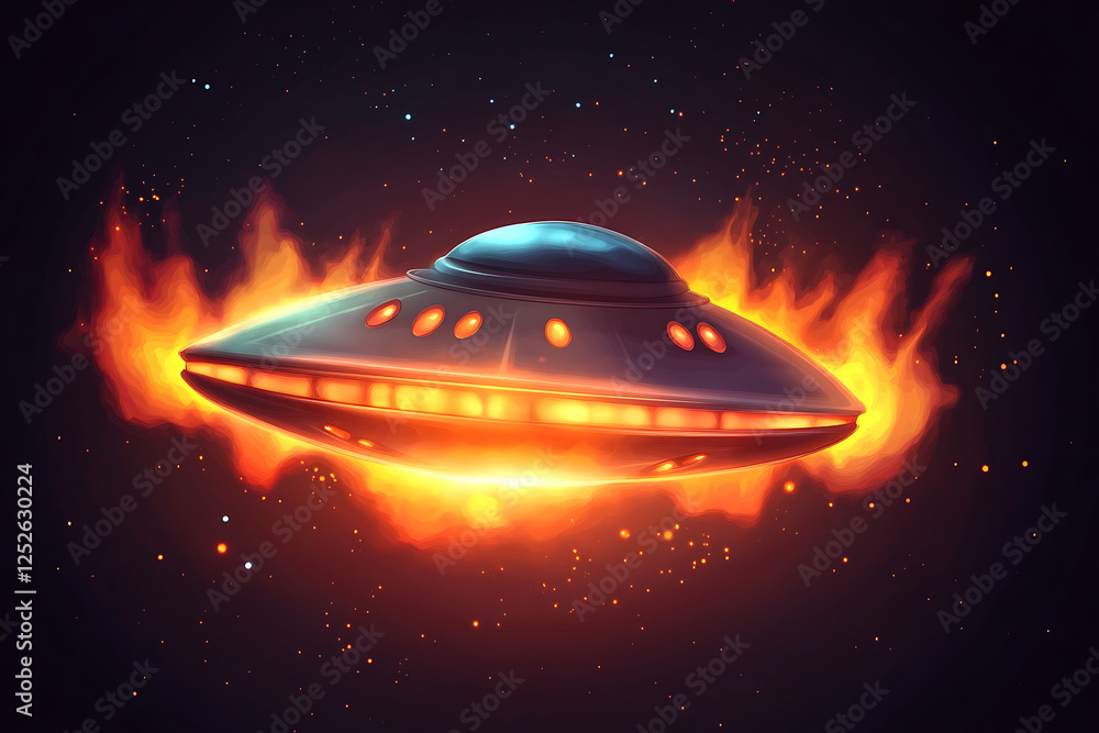 Futuristic spaceship hovering amidst fiery cosmic background, showcasing interstellar travel Futuristic spaceship hovering amidst fiery cosmic background, showcasing interstellar travel