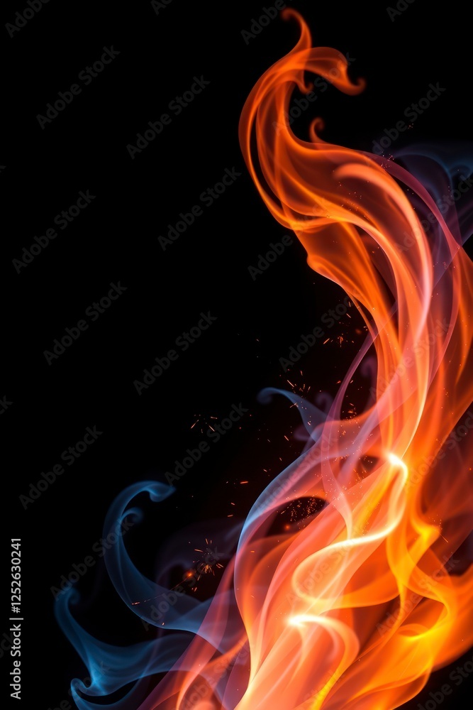 Fototapeta premium Fiery Abstract Flame Design Orange Blue Background