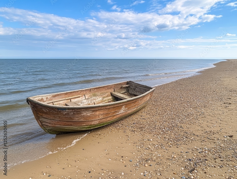 Old Wooden Rowboat on Sandy Beach Old Wooden Rowboat on Sandy Beach