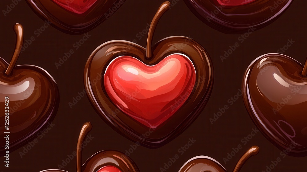 Fototapeta premium Chocolate Hearts Seamless Pattern
