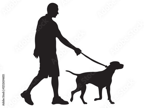 Man walking with dog vector silhouette Vector Illustration White background
