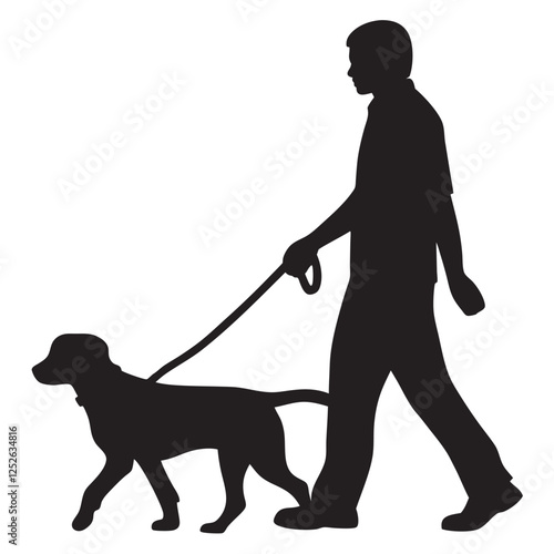 Man walking with dog vector silhouette Vector Illustration White background