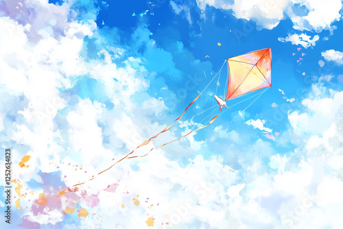 Colorful Abstract Kite Illustration with Splashes of Paint and Dynamic Brushstrokes