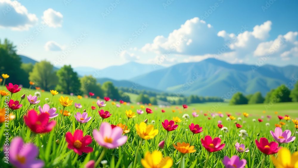 Spring Wildflower Meadow with Distant Mountains (16:9) Spring Wildflower Meadow with Distant Mountains (16:9)