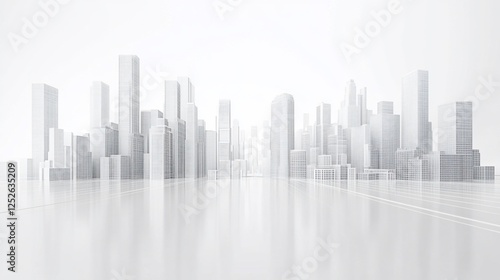 Minimalist white architectural 3D render of a futuristic city skyline design concept