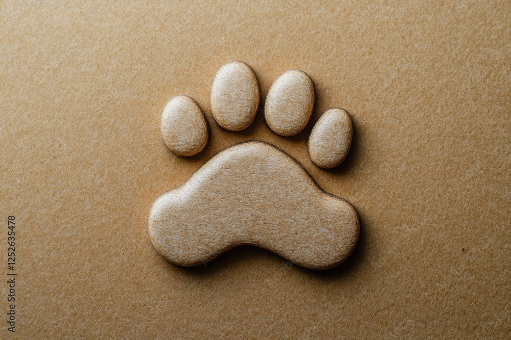 Animal paw print embossed on a textured beige surface Animal paw print embossed on a textured beige surface