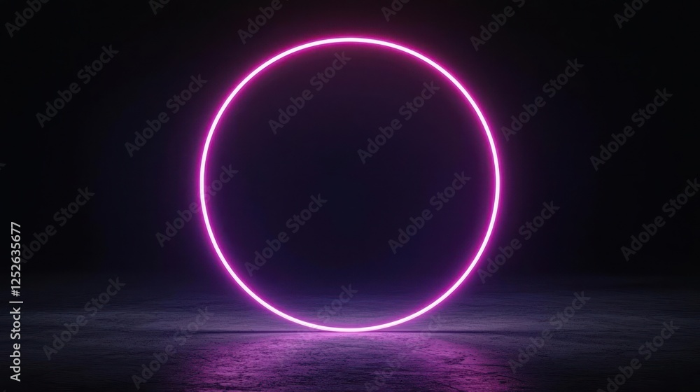 Obraz premium Pink Neon Circle Glowing in Dark Background